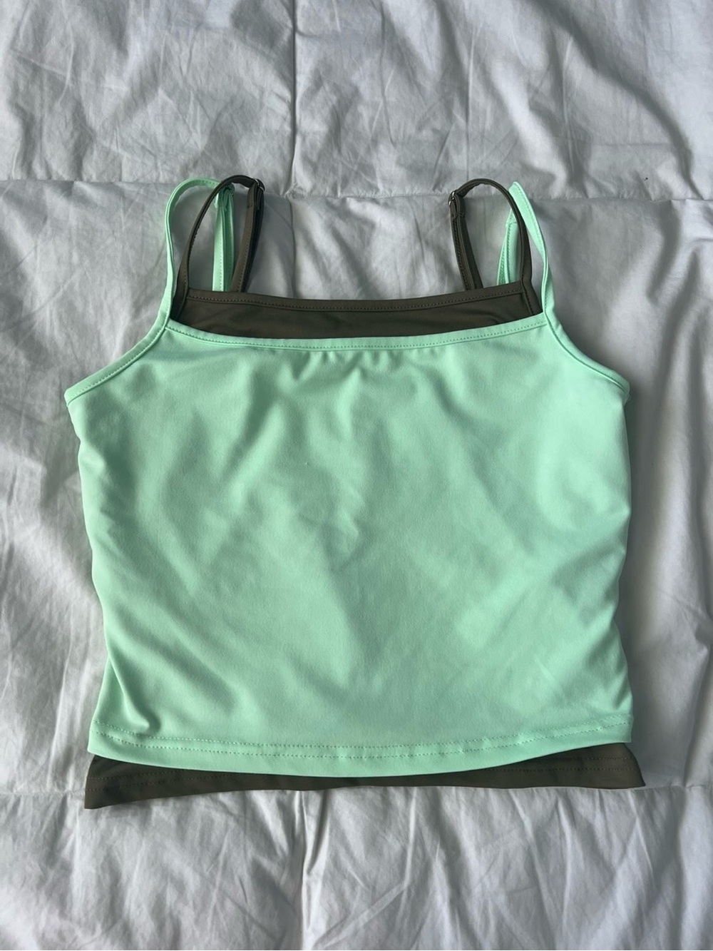 Muse Mint Green Layered Camisole with Olive Trim